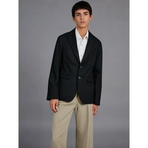 Geoffrey Beene Boys Black Pinstripe Blazer Two Button Suit Jacket Formal Coat